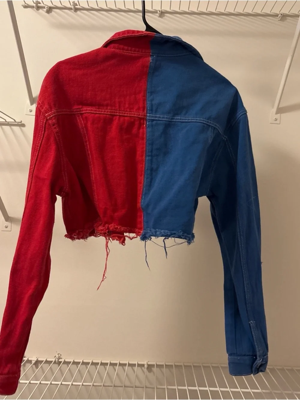 Colorblock Cropped Denim Jacket - Red & Blue - Picture 2 of 2